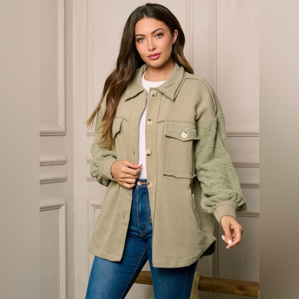 Olive Sherpa shacket